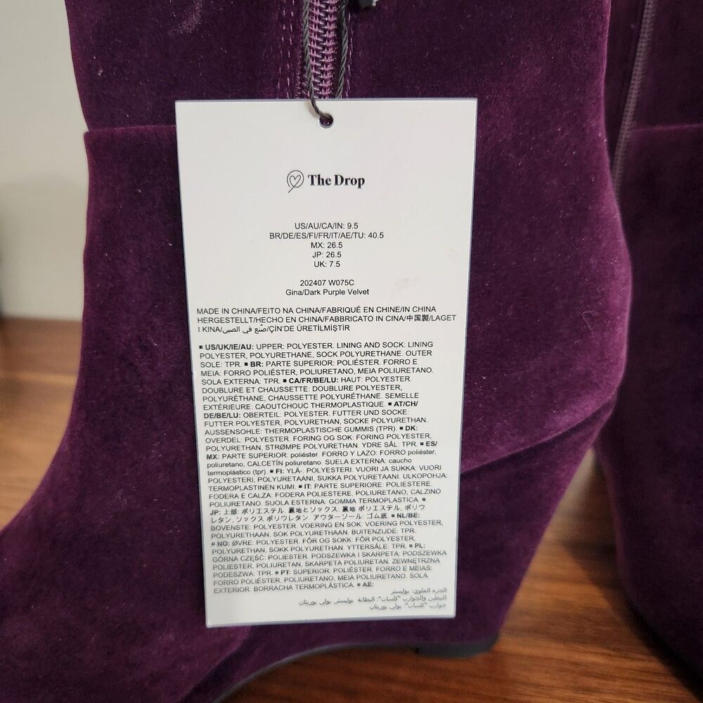 The Drop Gina Wedge Ankle Booties Purple Velvet Pointed Toe Zip Womens 9.5 - Picture 5 of 8